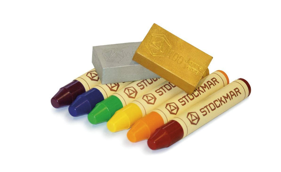 Stockmar Regenboogeditie - assortiment - 6 waskrijtjes en 2 wasblokjes